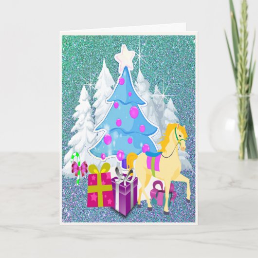 Kerstboom met paardenpest en cadeautjes FAUX Glitt Feestdagen Kaart (Voorkant)