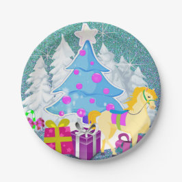 Kerstboom met paardenpest en cadeautjes FAUX Glitt Papieren Bordje