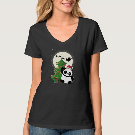 kerstboom met Panda-kerstcadeau T-shirt (Voorkant)