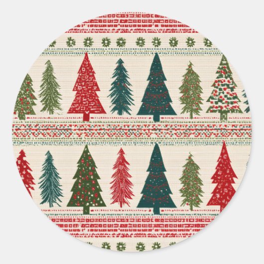 Kerstboom met patroon ronde sticker (Voorkant)