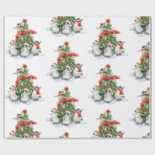 kerstboom met pinguïns kerst cadeaupapier (Vlak)