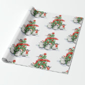 kerstboom met pinguïns kerst cadeaupapier (Uitgerold)