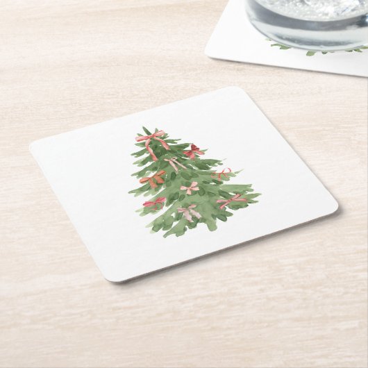 Kerstboom met Pink Bows Holiday Party Kartonnen Onderzetters (Schuin)
