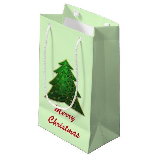Kerstboom met Prettig Kerstfeest Klein Cadeauzakje (Voorkant Gekanteld)