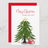 Kerstboom met Red cadeau Flat Holiday Kaart (Voorkant / Achterkant)