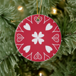 kerstboom met Red Heart Folk Keramisch Ornament