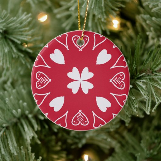 kerstboom met Red Heart Folk Keramisch Ornament (Boom)