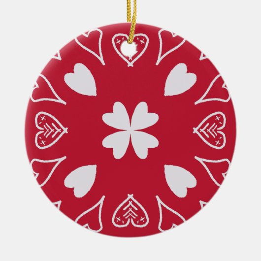 kerstboom met Red Heart Folk Keramisch Ornament (Voorkant)