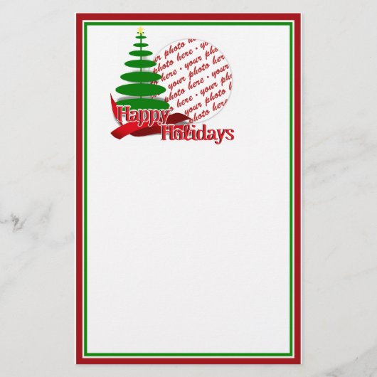 Kerstboom met Red Ribbon-foto-Lijst Briefpapier (Voorkant)
