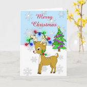 Kerstboom met rendieren- en kerstlampjes kaart (Gele Bloem)