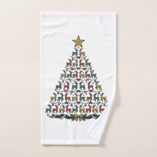 Kerstboom met rendieren Vintage graveer shirt_1 Handdoek