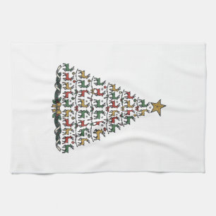 Kerstboom met rendieren Vintage graveer shirt_1 Theedoek