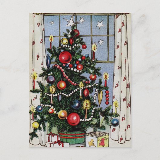  kerstboom met Retro met Ornamenten Briefkaart (Voorkant)