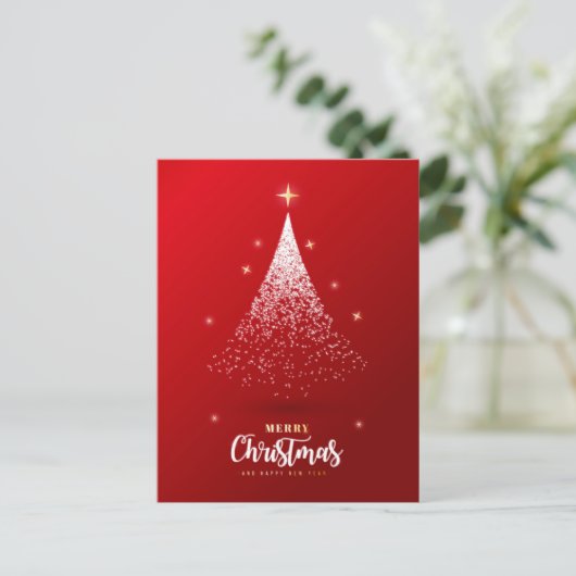 Kerstboom met rode achtergrond feestdagenkaart (Staand voorkant)