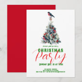 Kerstboom met rode Bullfinch Partij nodigt uit Kaart (Voorkant / Achterkant)