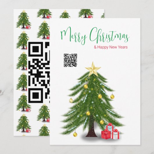 kerstboom met rode Cadeau-vlakke feestdag Kaart (Voorkant / Achterkant)