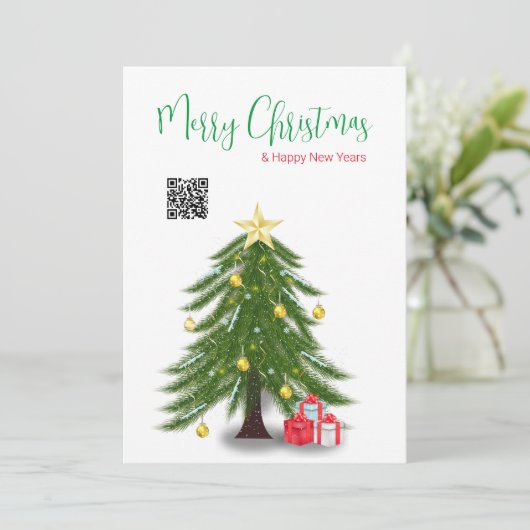 kerstboom met rode Cadeau-vlakke feestdag Kaart (Staand voorkant)