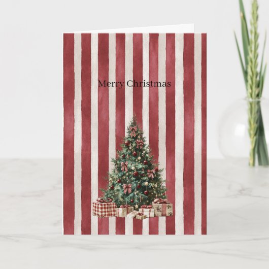 Kerstboom met rode crèmestrepen kaart (Voorkant)