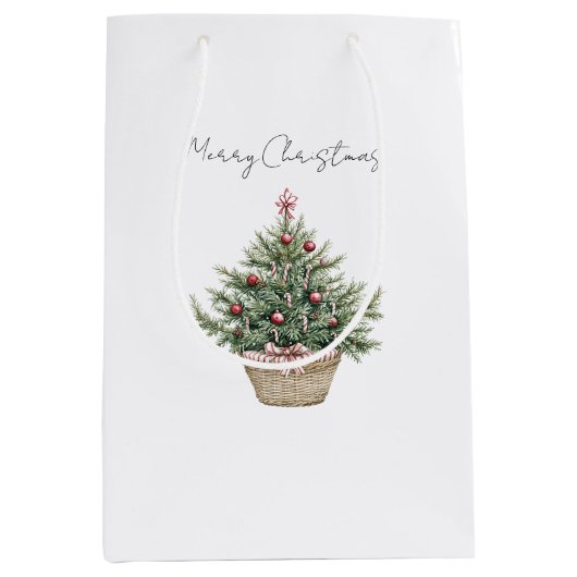 Kerstboom met rode decoraties medium cadeauzakje (Voorkant)