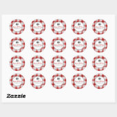 Kerstboom met rode en witte gingham-flatel ronde sticker (Vel)