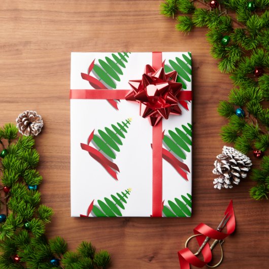 Kerstboom met Rode Lint Cadeaupapier (Feestdagen Geschenken)