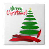 Kerstboom Met Rode Lint Tegeltje (Voorkant)