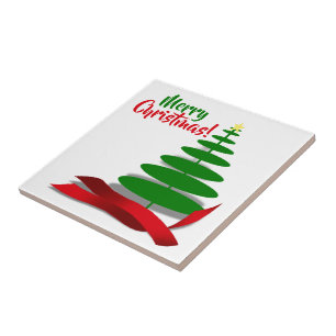 Kerstboom Met Rode Lint Tegeltje