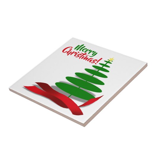 Kerstboom Met Rode Lint Tegeltje (Zijkant)