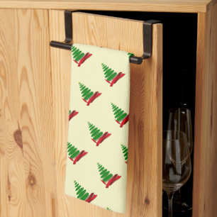Kerstboom met Rode Lint Theedoek