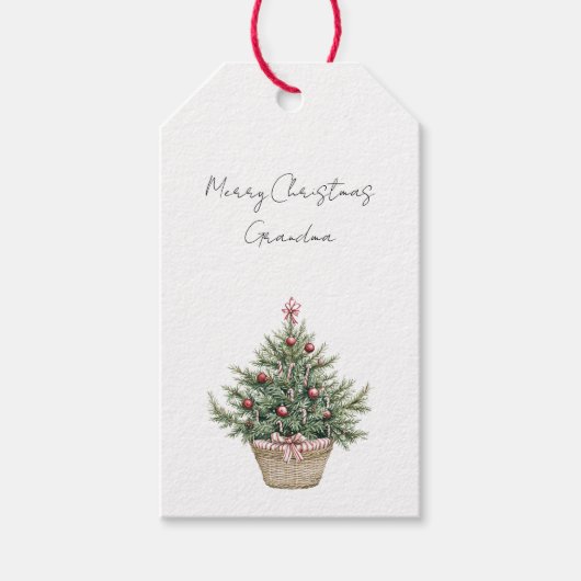 Kerstboom met rode ornamenten cadeaulabel (Voorkant)