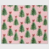 Kerstboom met rode strik | Roze inpakpapier (Vlak)