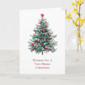 Kerstboom met rode versieringen en ster kaart (Gele Bloem)