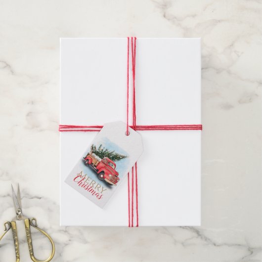 kerstboom met rode vrachtwagen cadeaulabel (Met Touw)