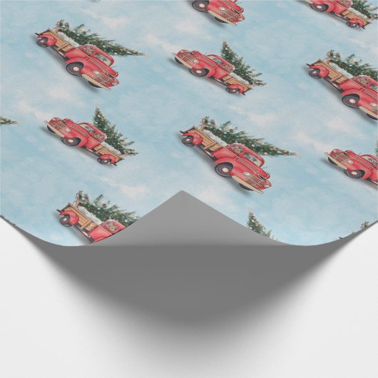 kerstboom met rode vrachtwagen cadeaupapier (Hoek)