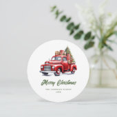  kerstboom met rode vrachtwagen feestdagenkaart (Staand voorkant)