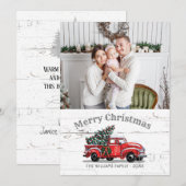  kerstboom met rode vrachtwagen Foto Rustic Feestdagenkaart (Voorkant / Achterkant)