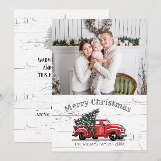  kerstboom met rode vrachtwagen Foto Rustic Feestdagenkaart (Voorkant / Achterkant)