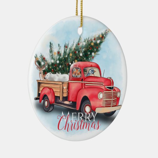  kerstboom met rode vrachtwagen keramisch ornament (Rechts)