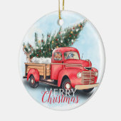  kerstboom met rode vrachtwagen keramisch ornament (Links)