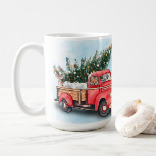 kerstboom met rode vrachtwagen koffiemok