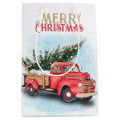 kerstboom met rode vrachtwagen medium cadeauzakje (Voorkant)