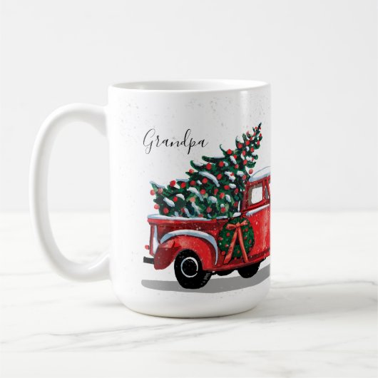  kerstboom met rode vrachtwagen opa naam koffiemok (Links)
