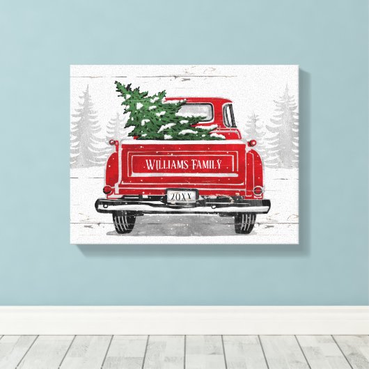  kerstboom met rode vrachtwagen Rustige naam Canvas Afdruk (Insitu (Houten vloer))
