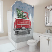 kerstboom met rode vrachtwagen Rustige naam Douchegordijn (In situ)