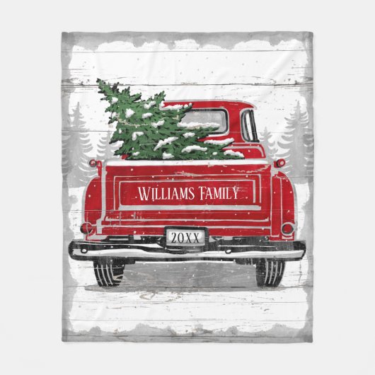 kerstboom met rode vrachtwagen Rustige naam Fleece Deken (Voorkant)