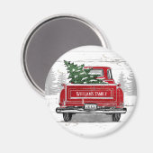  kerstboom met rode vrachtwagen Rustige naam Magneet (Voorkant / Achterkant)