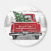  kerstboom met rode vrachtwagen Rustige naam Magneet (Voorkant)