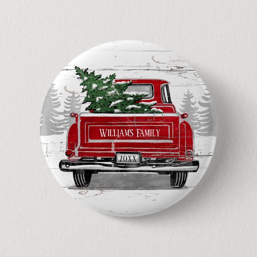 kerstboom met rode vrachtwagen Rustige naam Ronde Button 5,7 Cm (Voorkant)
