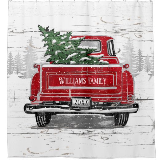  kerstboom met rode vrachtwagen Rustige naam Showe Douchegordijn (Voorkant)