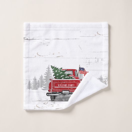  kerstboom met rode vrachtwagen Rustige pine naam  Bad Handdoek (Wasdoekje)